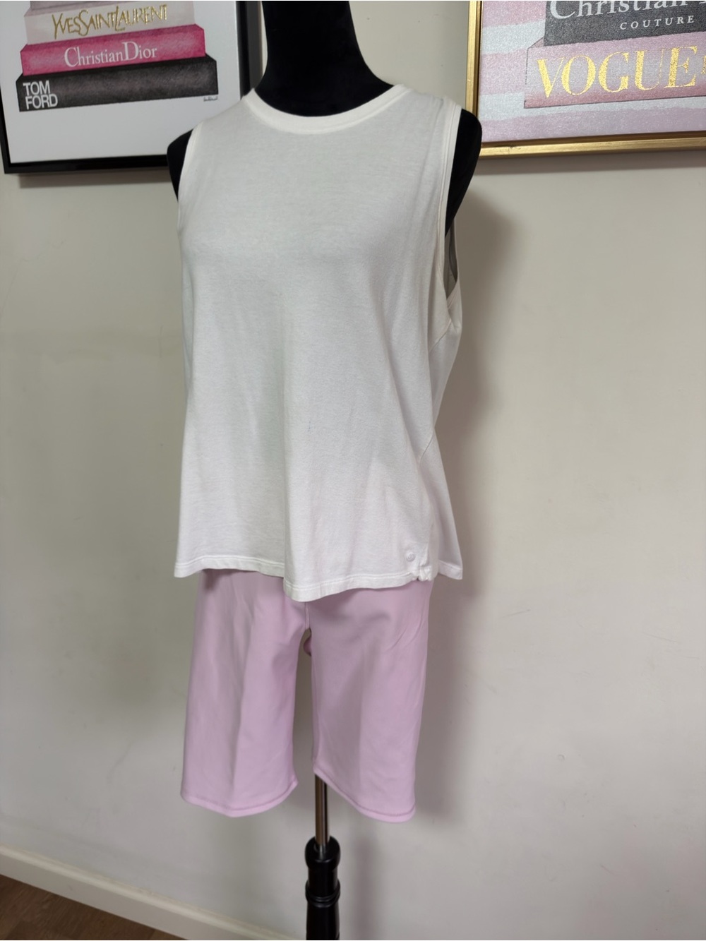 CALIA White Sleeveless Tank with Pastel CALIA Pink Bermuda Shorts